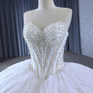 Luxury Sweetheart Neckline Ball Gown Wedding Dress Sheer Bodice - Rosymae