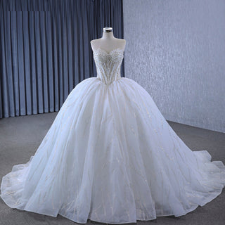 Luxury Sweetheart Neckline Ball Gown Wedding Dress Sheer Bodice - Rosymae