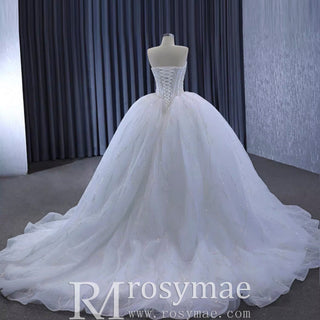 Luxury Sweetheart Neckline Ball Gown Wedding Dress Sheer Bodice - Rosymae