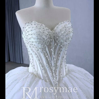Luxury Sweetheart Neckline Ball Gown Wedding Dress Sheer Bodice - Rosymae