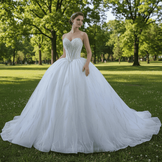 Luxury Sweetheart Neckline Ball Gown Wedding Dress Sheer Bodice - Rosymae