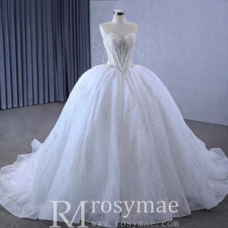 Luxury Sweetheart Neckline Ball Gown Wedding Dress Sheer Bodice - Rosymae