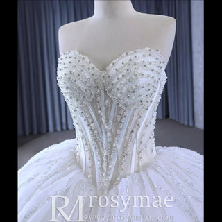 Luxury Sweetheart Neckline Ball Gown Wedding Dress Sheer Bodice - Rosymae