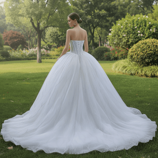 Luxury Sweetheart Neckline Ball Gown Wedding Dress Sheer Bodice - Rosymae
