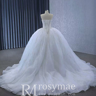 Luxury Sweetheart Neckline Ball Gown Wedding Dress Sheer Bodice - Rosymae