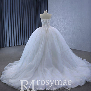 Luxury Sweetheart Neckline Ball Gown Wedding Dress Sheer Bodice - Rosymae