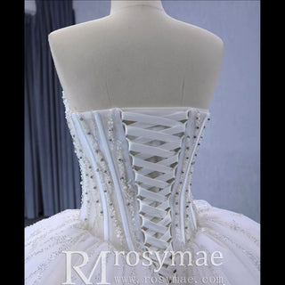 Luxury Sweetheart Neckline Ball Gown Wedding Dress Sheer Bodice - Rosymae