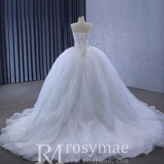 Luxury Sweetheart Neckline Ball Gown Wedding Dress Sheer Bodice - Rosymae