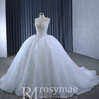 Luxury Sweetheart Neckline Ball Gown Wedding Dress Sheer Bodice - Rosymae