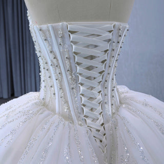 Luxury Sweetheart Neckline Ball Gown Wedding Dress Sheer Bodice - Rosymae