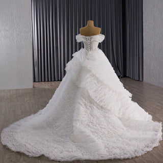 Luxury Tiered Ruffle Ball Gown Wedding Dress with Off Shoulder & High-Volume Skirt - Rosymae