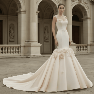 Luxury Trumpet Mermaid Wedding Dress with Handmade 3D Floral Appliqués - Rosymae