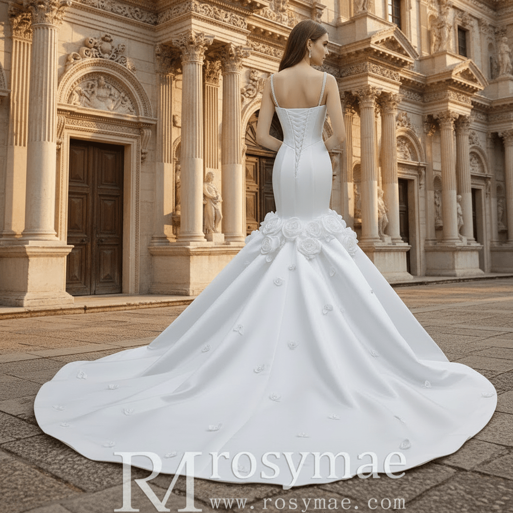 Luxury Trumpet Mermaid Wedding Dress with Handmade 3D Floral Appliqués - Rosymae