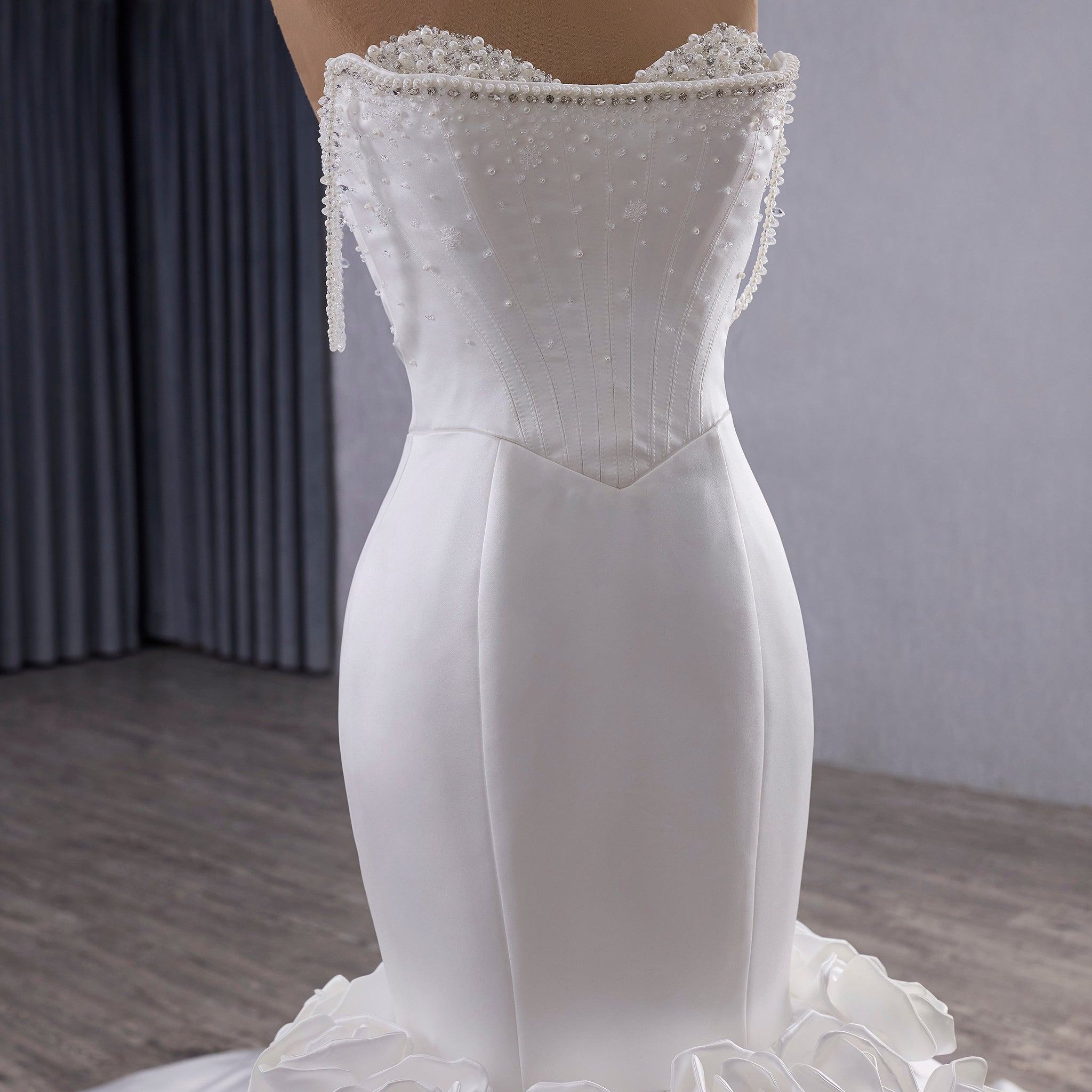 Luxury Trumpet Mermaid Wedding Dress with Handmade 3D Floral Appliqués - Rosymae