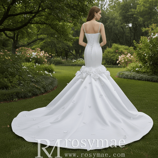 Luxury Trumpet Mermaid Wedding Dress with Handmade 3D Floral Appliqués - Rosymae