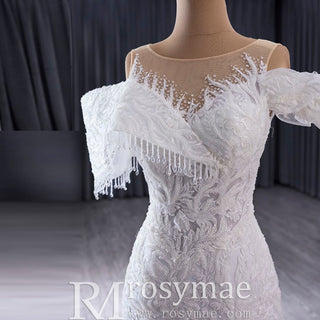 Luxury Trumpet Ruffle Wedding Dress with Detachable Skirt - Rosymae