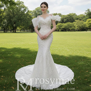 Luxury Trumpet Ruffle Wedding Dress with Detachable Skirt - Rosymae