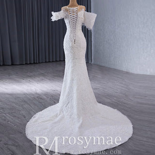 Luxury Trumpet Ruffle Wedding Dress with Detachable Skirt - Rosymae