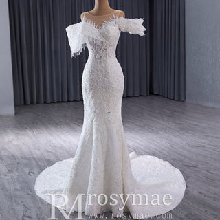 Luxury Trumpet Ruffle Wedding Dress with Detachable Skirt - Rosymae