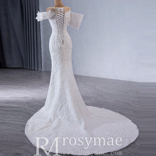 Luxury Trumpet Ruffle Wedding Dress with Detachable Skirt - Rosymae