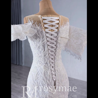 Luxury Trumpet Ruffle Wedding Dress with Detachable Skirt - Rosymae