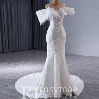 Luxury Trumpet Ruffle Wedding Dress with Detachable Skirt - Rosymae
