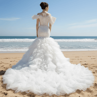 Luxury Trumpet Ruffle Wedding Dress with Detachable Skirt - Rosymae