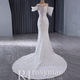 Luxury Trumpet Ruffle Wedding Dress with Detachable Skirt - Rosymae