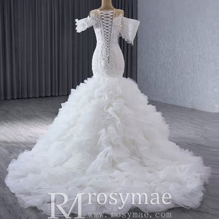 Luxury Trumpet Ruffle Wedding Dress with Detachable Skirt - Rosymae