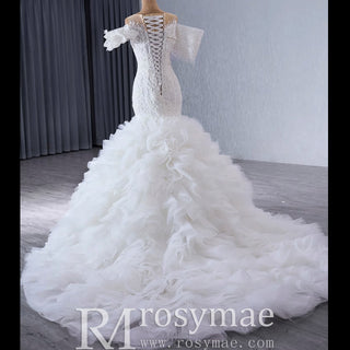 Luxury Trumpet Ruffle Wedding Dress with Detachable Skirt - Rosymae