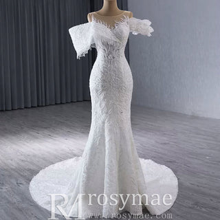 Luxury Trumpet Ruffle Wedding Dress with Detachable Skirt - Rosymae