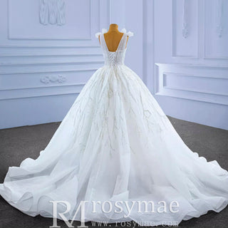 Luxury Tulle Ball Gown Wedding Dresses with V-neck - Rosymae