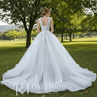 Luxury Tulle Ball Gown Wedding Dresses with V-neck - Rosymae