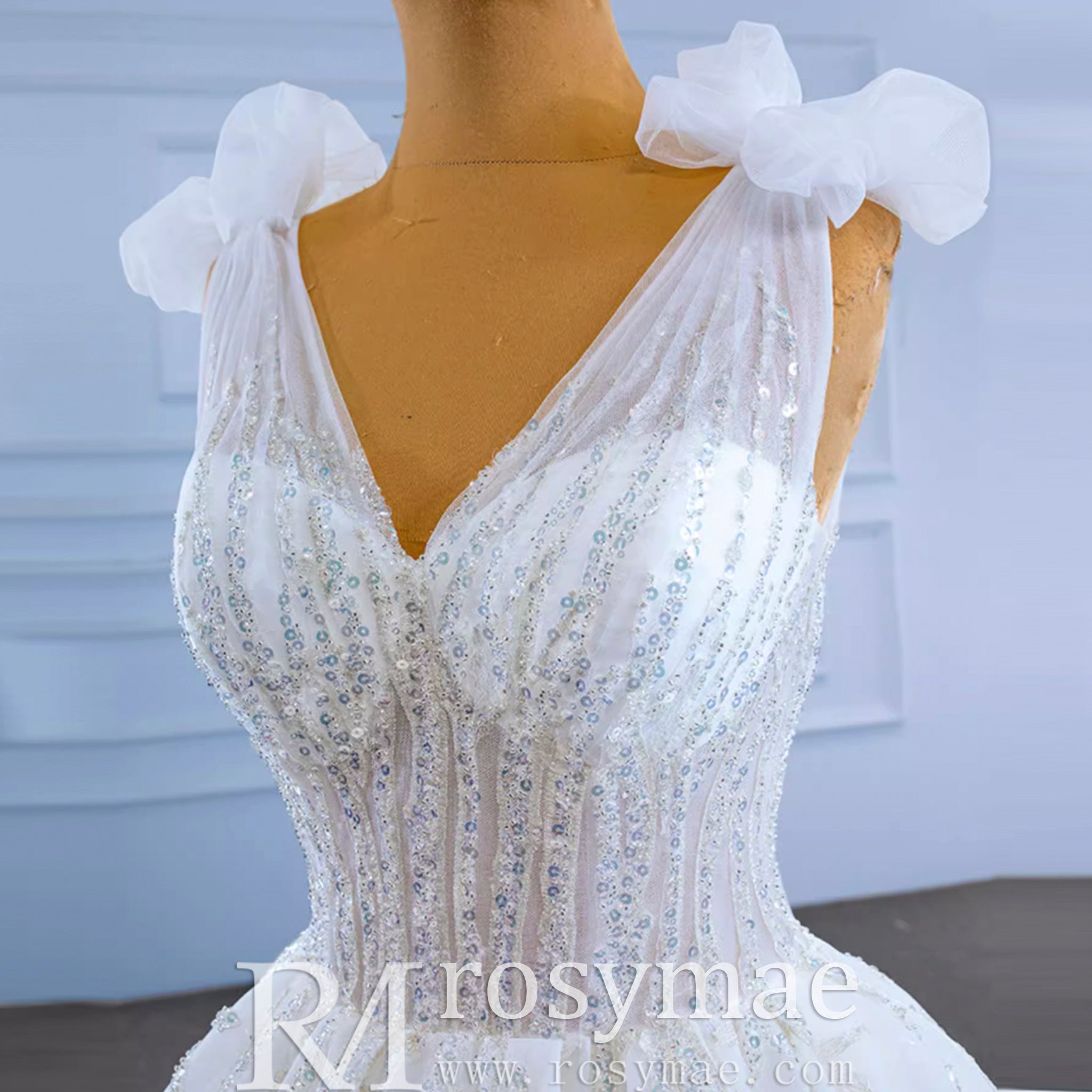 Luxury Tulle Ball Gown Wedding Dresses with V-neck - Rosymae