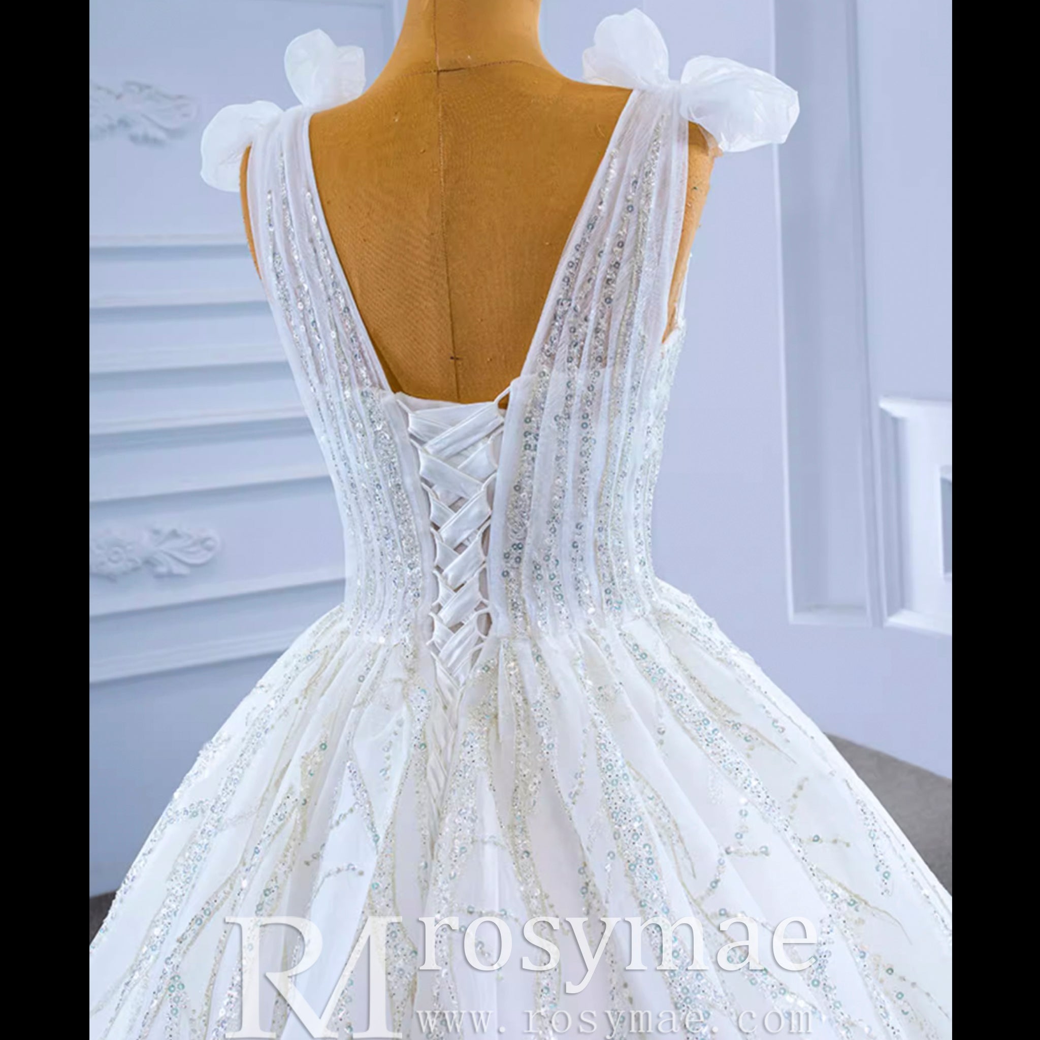 Luxury Tulle Ball Gown Wedding Dresses with V-neck - Rosymae