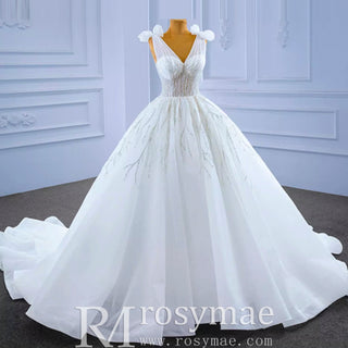 Luxury Tulle Ball Gown Wedding Dresses with V-neck - Rosymae