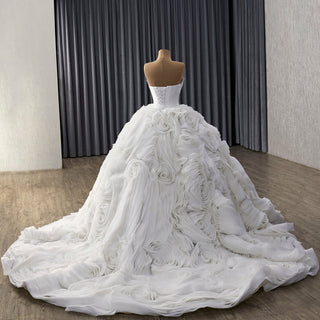 Luxury Tulle Wedding Dress with Beaded Bodice and Cascading Floral Ruffles - Rosymae