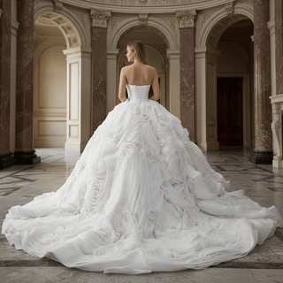 Luxury Tulle Wedding Dress with Beaded Bodice and Cascading Floral Ruffles - Rosymae