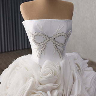 Luxury Tulle Wedding Dress with Beaded Bodice and Cascading Floral Ruffles - Rosymae