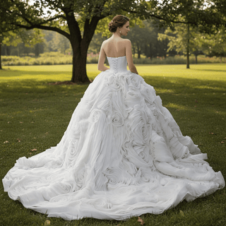 Luxury Tulle Wedding Dress with Beaded Bodice and Cascading Floral Ruffles - Rosymae