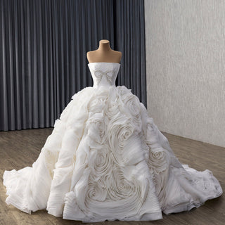 Luxury Tulle Wedding Dress with Beaded Bodice and Cascading Floral Ruffles - Rosymae