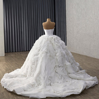 Luxury Tulle Wedding Dress with Beaded Bodice and Cascading Floral Ruffles - Rosymae