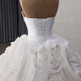 Luxury Tulle Wedding Dress with Beaded Bodice and Cascading Floral Ruffles - Rosymae