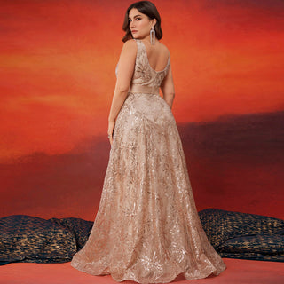 Luxury V-Neck Sequins Evening Gown Women Elegant Prom Maxi Dress - Rosymae