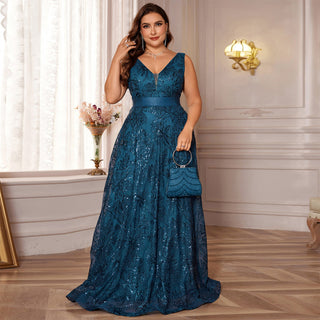 Luxury V-Neck Sequins Evening Gown Women Elegant Prom Maxi Dress - Rosymae