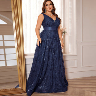 Luxury V-Neck Sequins Evening Gown Women Elegant Prom Maxi Dress - Rosymae