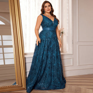Luxury V-Neck Sequins Evening Gown Women Elegant Prom Maxi Dress - Rosymae