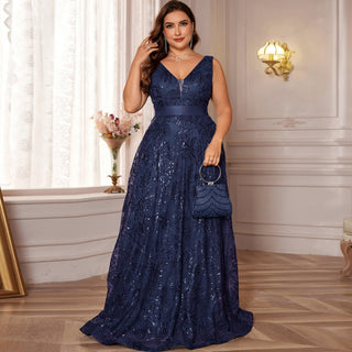 Luxury V-Neck Sequins Evening Gown Women Elegant Prom Maxi Dress - Rosymae