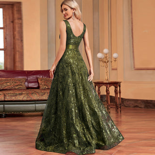 Luxury V-Neck Sequins Evening Gown Women Elegant Prom Maxi Dress - Rosymae
