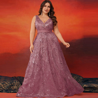 Luxury V-Neck Sequins Evening Gown Women Elegant Prom Maxi Dress - Rosymae
